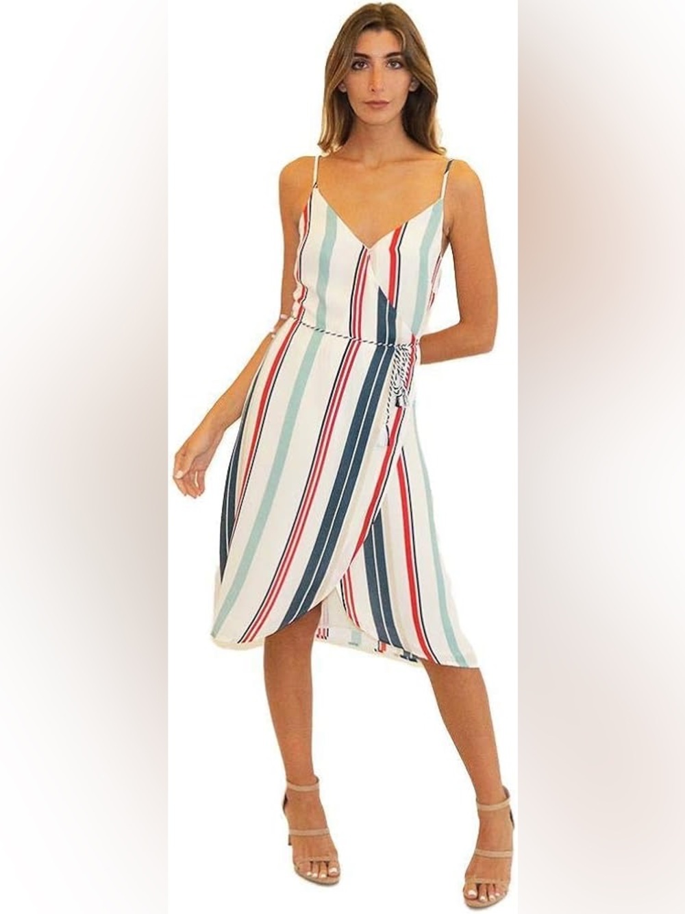 Cupcakes & Cashmere Pirelli Printed CDC Wrap Midi Dress Multicolor Stripe Size L